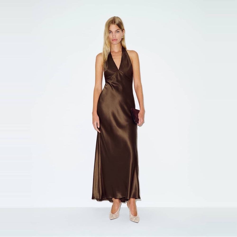 Reformation Brown Satin Halter Maxi Dress - Picture 11 of 12